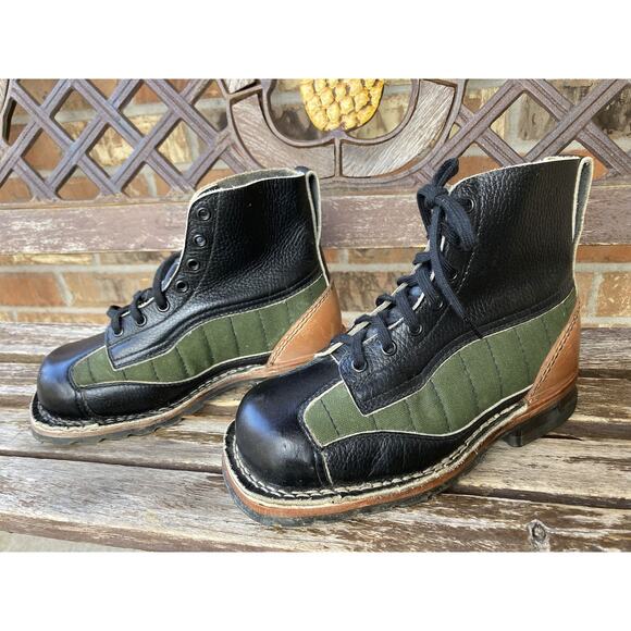 Size EU35/US4.5 NOS Women's Military Army Leather & Canvas Boots Vintage 80s - Picture 1 of 8